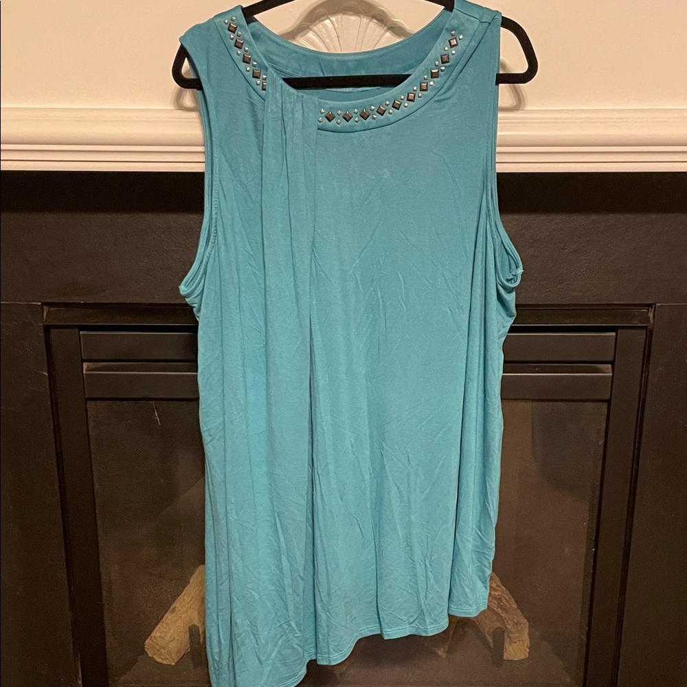 Lane Bryant Turquoise Sleeveless Blouse with Stud Accents